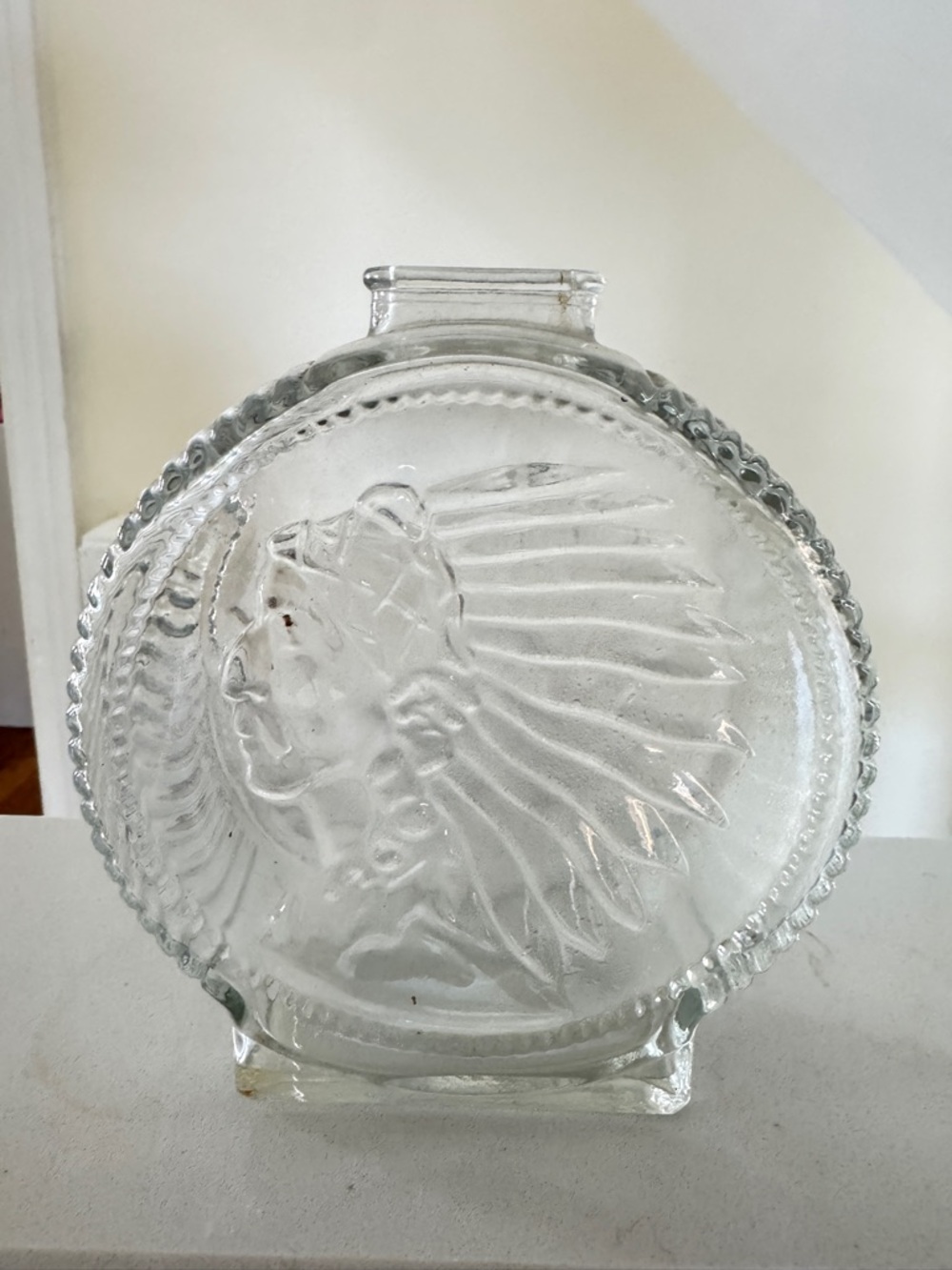 Vintage Pressed Glass Indian Head Buffalo Coin Bank, Anchor Hocking, USA